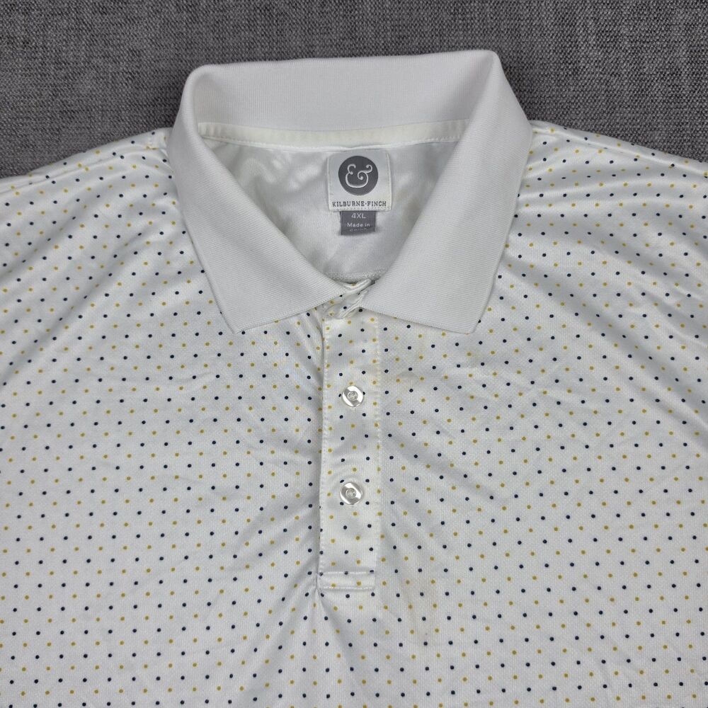 Kilburne & Finch Polo Shirt Mens 4XL White Geometric Polka Dot Short Sleeve Big